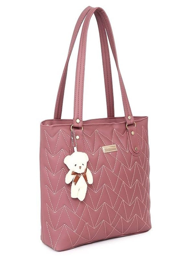Purse Pulse Faux Leather Handbags, Zip Pocket Canvas Handbag, Office Bag for Women, Shoulder Bag Tote for Women, College Girls (pink) - Image 5